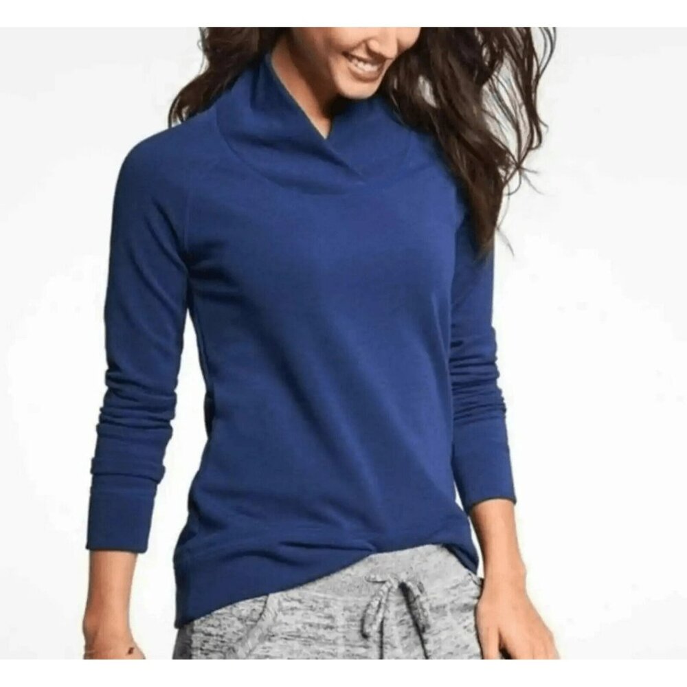 Athleta Blue Pullover Fleece Lined Cowl Neck Sweater XXS Workout Top